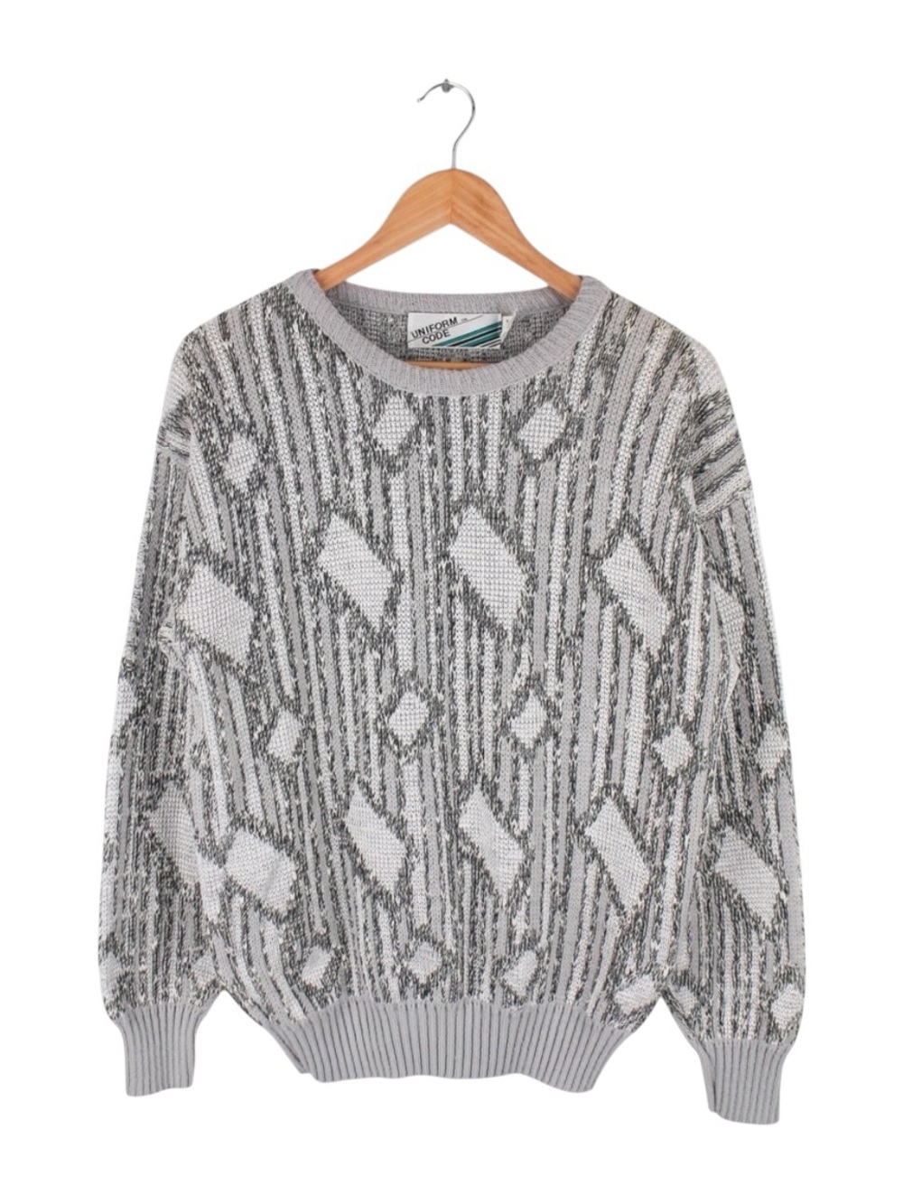 Vintage 90s Silver Geometric Textured‎ Abstract Sweater Size Large Pullover